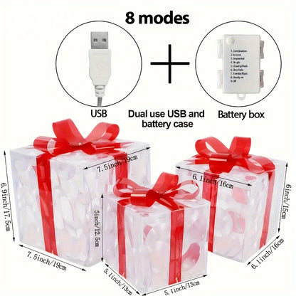 Set of 3 Detachable Light-Up Gift Boxes - USB/Battery Powered