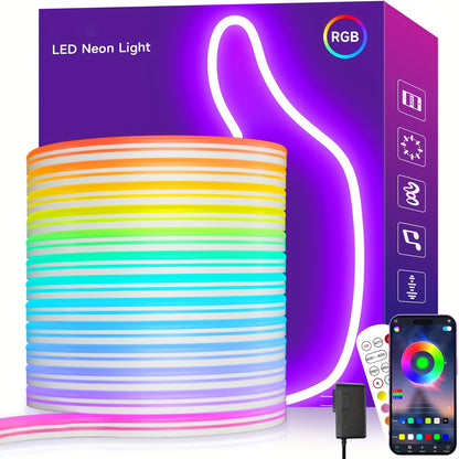 LED Neon Light 16.4 FT RGB with Remote Control 24V Controller Waterproof Flexible Neon Light