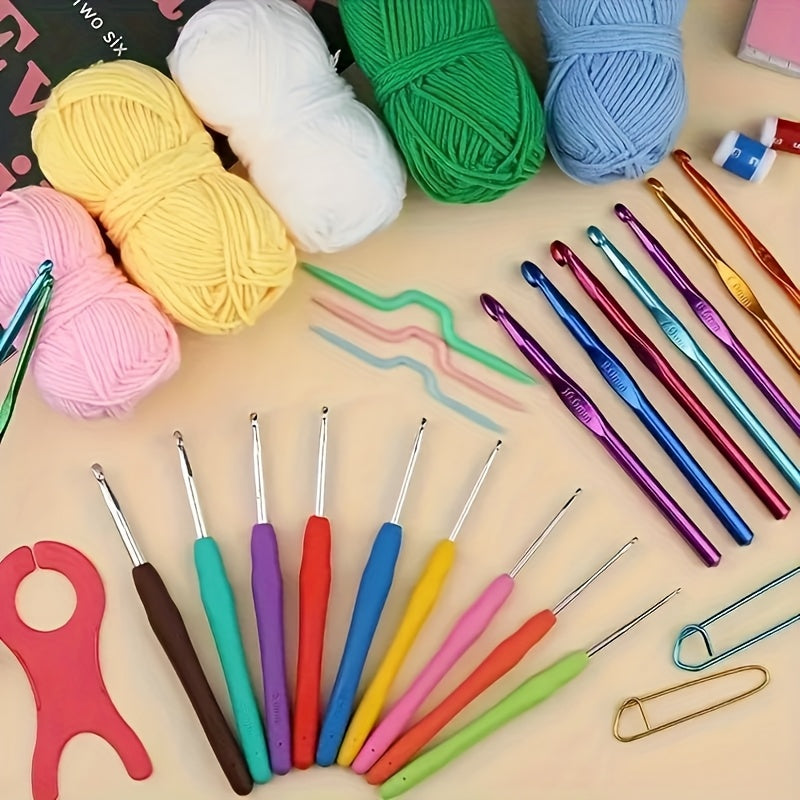103pcs DIY Crochet Kit with Yarn, Hooks, Knitting Needles, Markers and Accessories