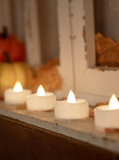 LED Candles, Tea Lights Candles Battery Operated Bulk, 24-Pack Long-Lasting 200 Hours Flameless Tealight Candles, Realistic Tea Lights for Halloween Christmas Wedding, 1.5'' D X 1.25'' H