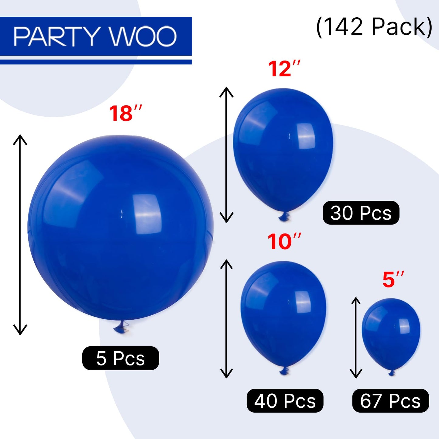PartyWoo Royal Blue Balloons 142 pcs Blue Balloons Different Sizes Pack of 18 12 10 5 Inch Dark Blue Balloon Arch Kit Balloon Garland for Birthday Graduation Baby Shower Party Decorations Blue-Y59