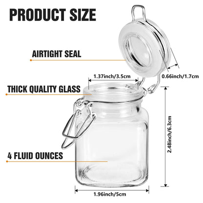 Spice Jars, 12 Pack 4oz Small Glass Jars with Airtight Hinged Lid, With 12 Spice Labels & Silicone Funnels, Airtight Glass Jars for Spices, Art Craft Storage (12 Pack)