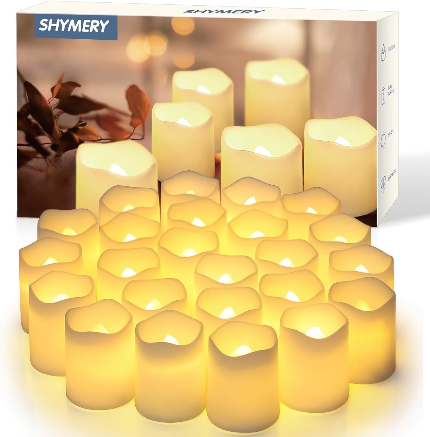 Flameless Votive Candles,Flameless Flickering Electric Fake Candle,24 Pack 200+Hour Battery Operated LED Tea Lights in Warm White for Wedding, Table, Halloween,Christmas Decorations 1.5"X1.7"