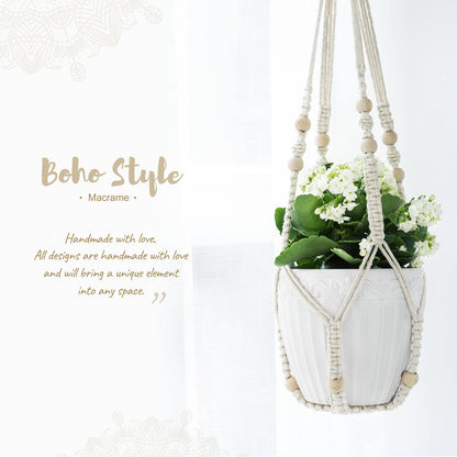 3 Pack Macrame Plant Hangers Indoor Different Size Hanging Planter Basket Flower Pot Holder with Beads No Tassels 35"/29"/23", Medium, Ivory