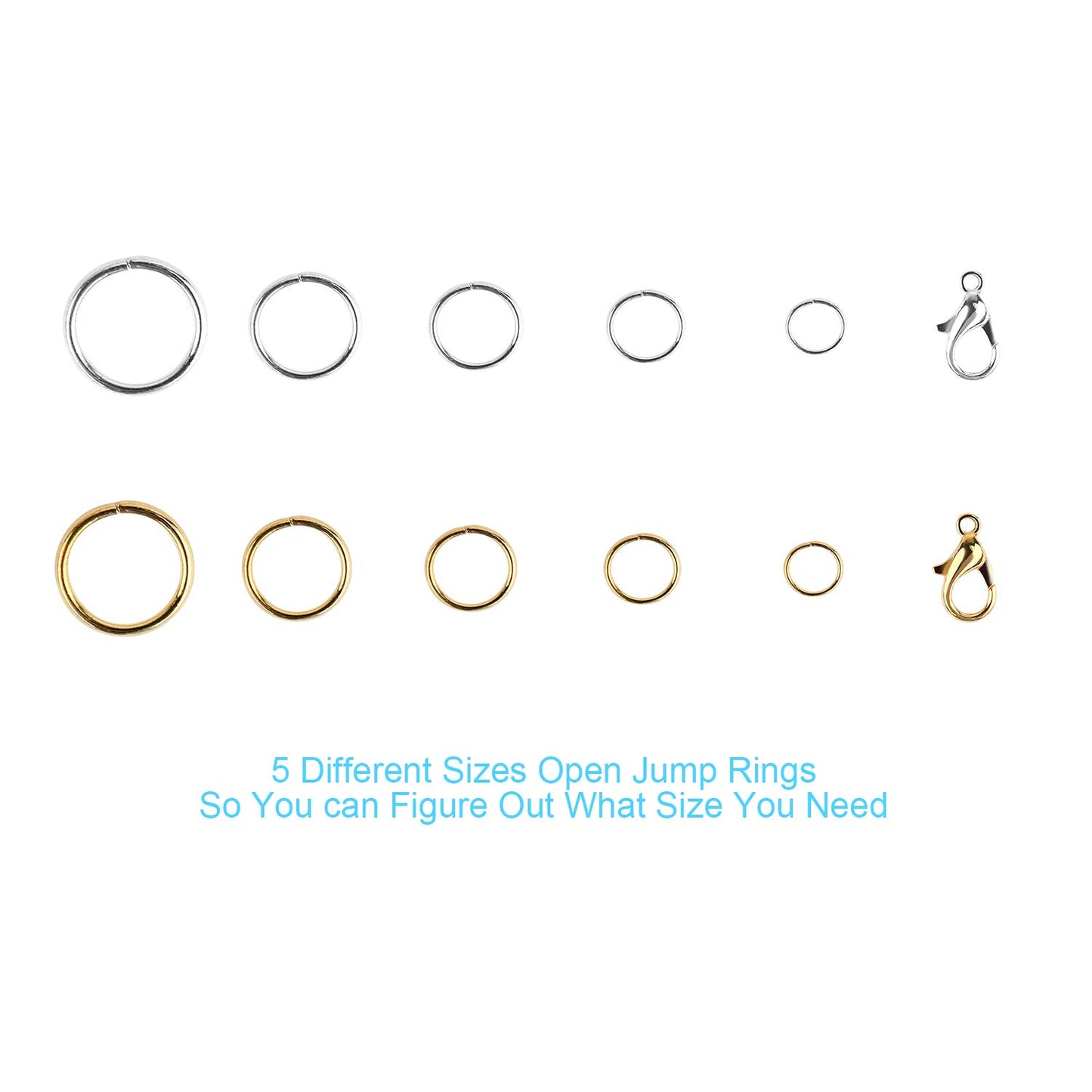 1200pcs Open Jump Rings and Lobster Clasps with Jump Ring Pliers, Perfect Jewelry Findings Kit for Jewelry Making Supplies and Necklace Repair