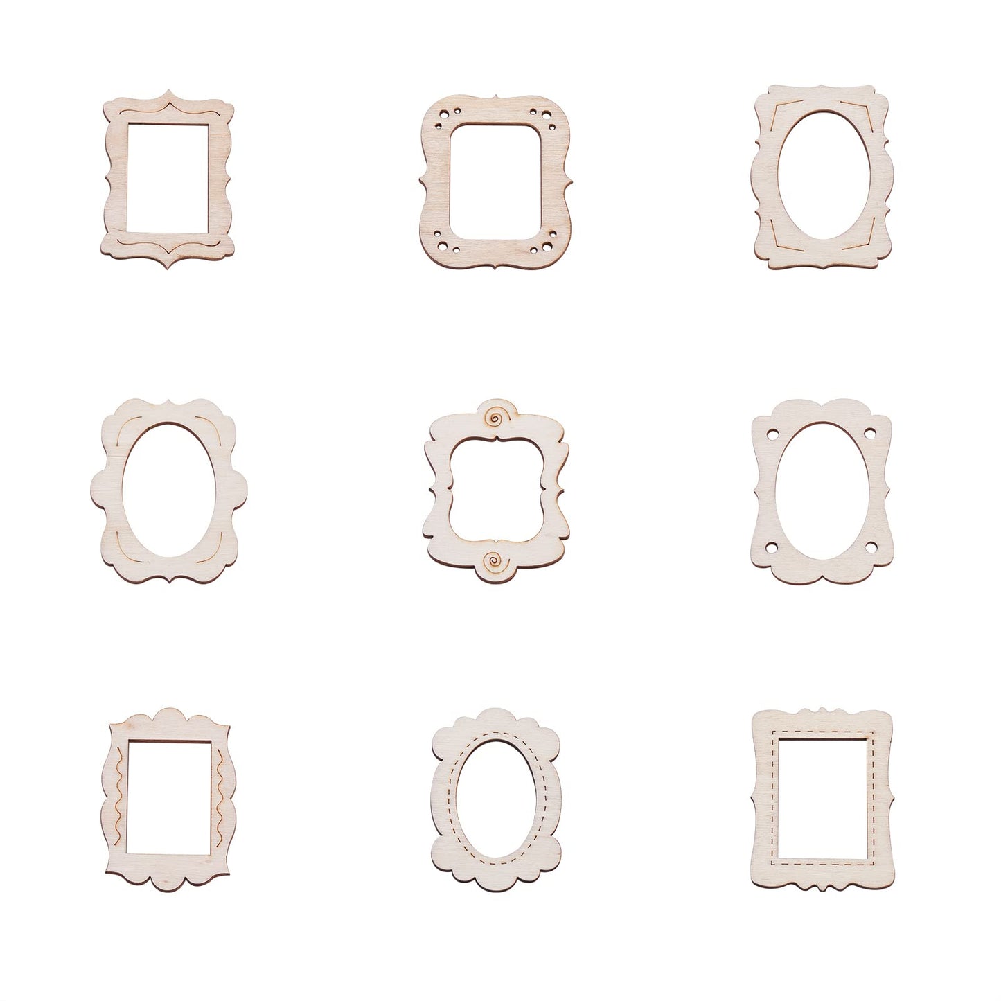 50pcs Random Mini Photo Picture Frame Unfinished Wood Ornaments Vintage Photo Frame Laser Cut Wood Craft Embellishments for DIY Painting