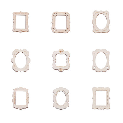 50pcs Random Mini Photo Picture Frame Unfinished Wood Ornaments Vintage Photo Frame Laser Cut Wood Craft Embellishments for DIY Painting