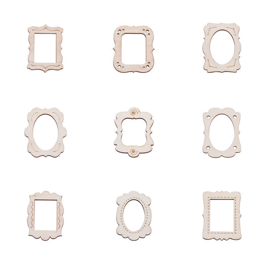 50pcs Random Mini Photo Picture Frame Unfinished Wood Ornaments Vintage Photo Frame Laser Cut Wood Craft Embellishments for DIY Painting