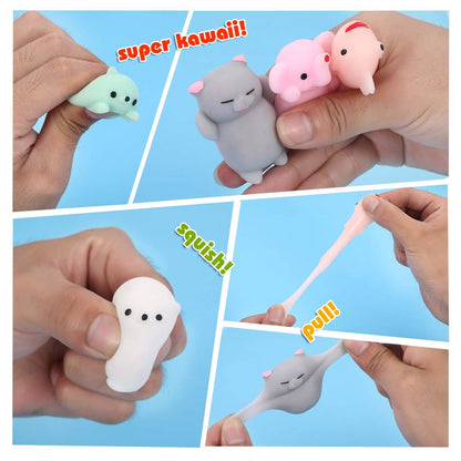 Squishy Toy 24pcs Party Favors for Kids Mochi Squishy Toy moji Kids Mini Kawaii squishies Mochi Stress Reliever Anxiety Toys Easter Basket Stuffers fillers with Storage Box