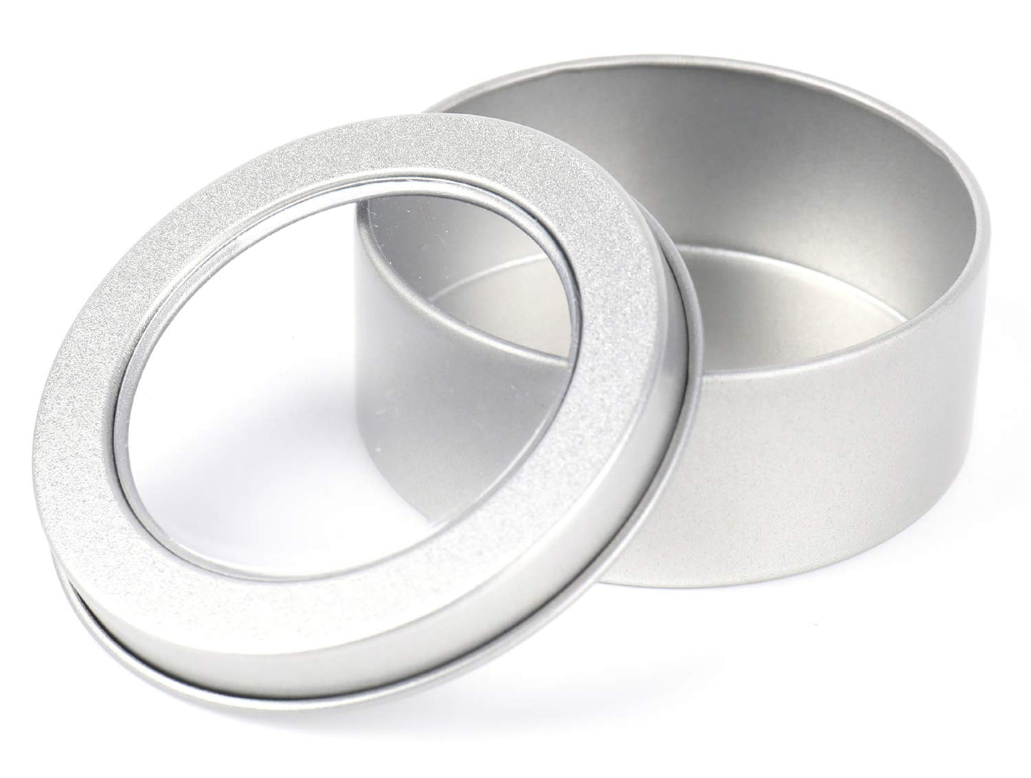 30 Pack 2 Ounce Metal Tin Cans - Round Empty Containers with Clear Top for Candles, Arts & Crafts, Storage in Kitchen & Office Use