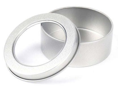 30 Pack 2 Ounce Metal Tin Cans - Round Empty Containers with Clear Top for Candles, Arts & Crafts, Storage in Kitchen & Office Use