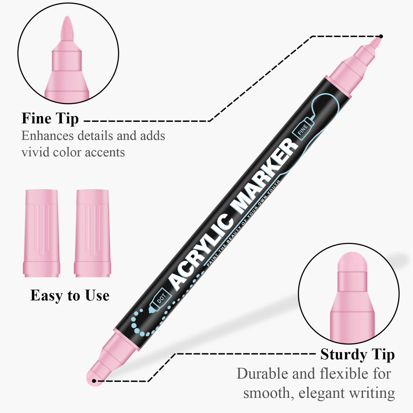 Acrylic Paint Markers, 24 Colors Paint Pens Acrylic Markers for Rock Painting, Wood, Ceramic, Glass, DIY Crafts & Art Supplies.