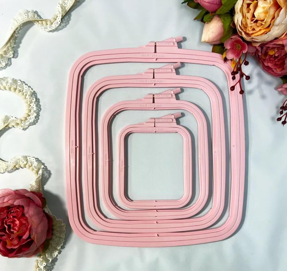 Pink 4 Pcs Set Plastic Square Embroidery Hoop, Cross Stitch Hoops, Punch Needle Hoop , DIY Craft Sewing,ABS Plastic Embroidery Hoops