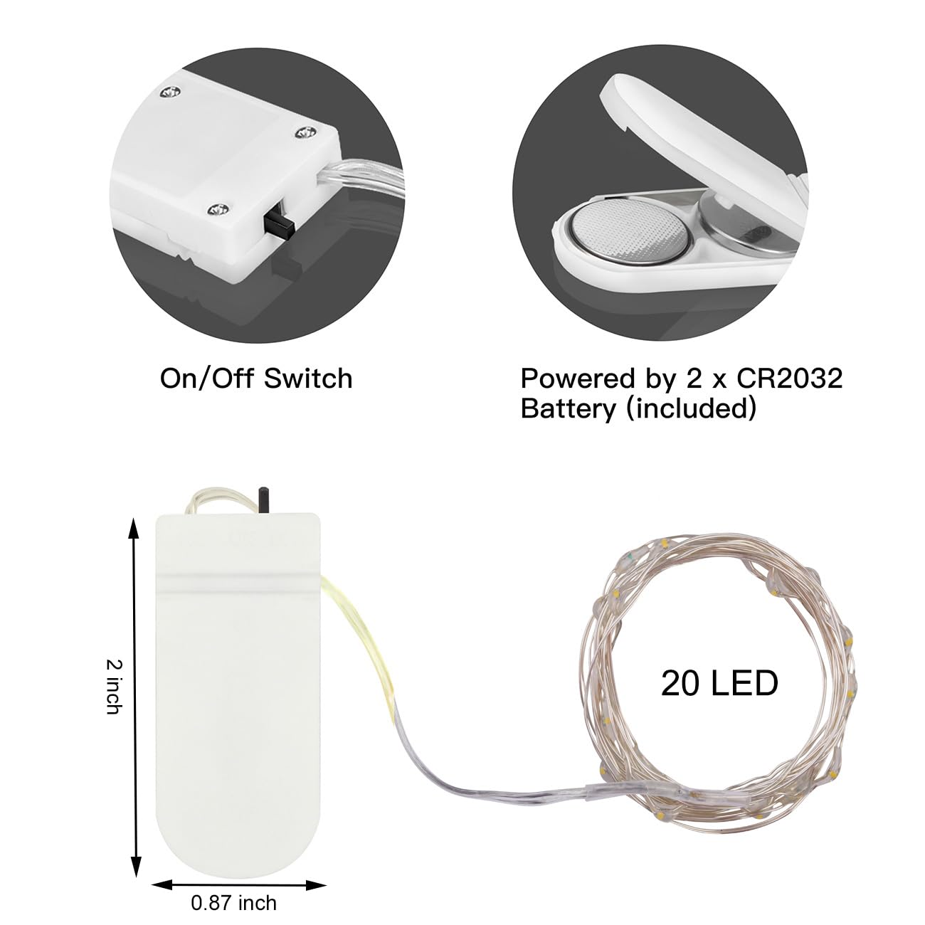 20 Pack Fairy Lights Battery Operated String Lights-7.2ft 20 LED Silver Wire Warm White for Wedding,Party,DIY Crafts,Mason Jars,Centerpieces Table Decorations