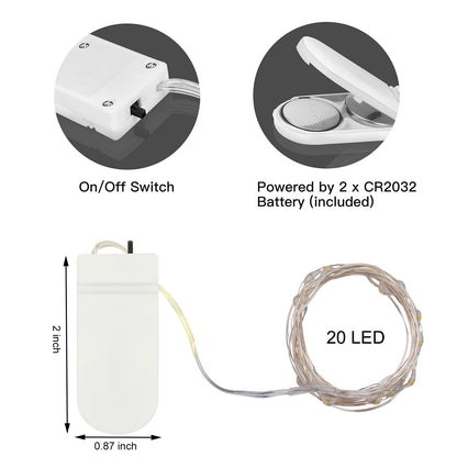 20 Pack Fairy Lights Battery Operated String Lights-7.2ft 20 LED Silver Wire Warm White for Wedding,Party,DIY Crafts,Mason Jars,Centerpieces Table Decorations