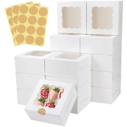 30 Pcs White Bakery Boxes with Window, 6 X 6 X 3 Inches, White Paperboard Treat Boxes for Cookies, Pastry, Cookies, Strawberries, Macarons