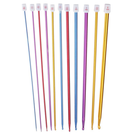 Crochet Hooks 11 Pack Diverse Size Assorted Color Tunisian Afghan Aluminum Knitting Needles Set (2mm to 8mm)