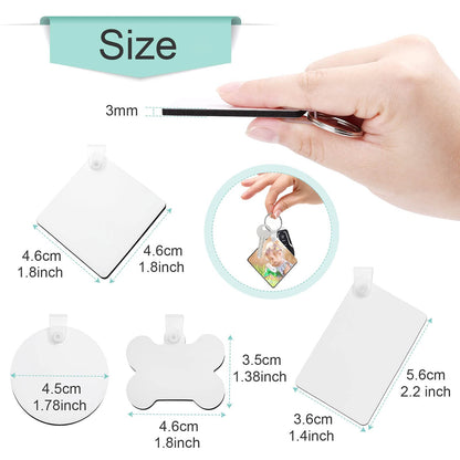 120Pcs Sublimation Keychain Blanks Bulk, DIY MDF 4 Shape Sublimation Blank Keychain with Keyrings, unisex-adult Double-Sided Printed Heat Transfer Keychain, White