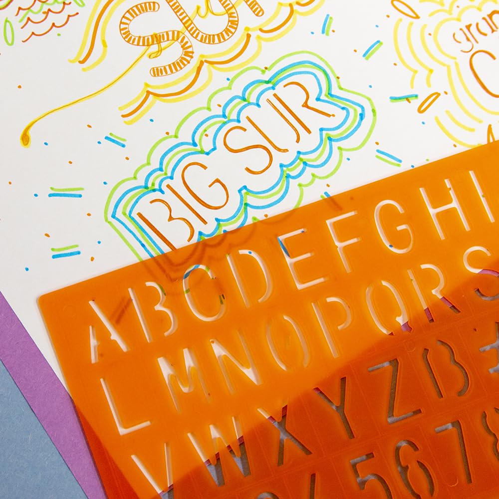 Letter Stencil Sets, Sizes 8 10 20 30 mm, Letters Number Mathematics Sign, Clear Plastic Stencils, 1-Pack