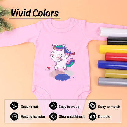 HTV Vinyl Rolls Heat Transfer Vinyl - 12" x 5ft White HTV Vinyl for Shirts, Iron on Vinyl for All Cutter Machine - Easy to Cut & Weed for Heat Vinyl Design (White)