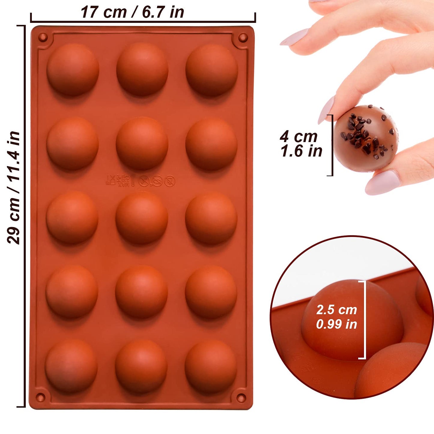 Small 15-Cavity Semi Sphere Silicone Molds Non-Stick,2 Packs Half Sphere Silicone Baking Molds for Making Jelly, Chocolates and Cake