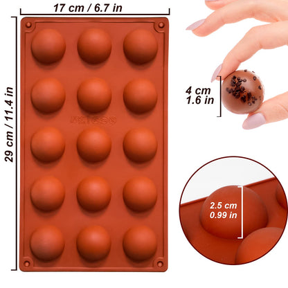 Small 15-Cavity Semi Sphere Silicone Molds Non-Stick,2 Packs Half Sphere Silicone Baking Molds for Making Jelly, Chocolates and Cake