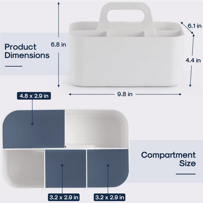 Caddy Organizer with Handle - Stackable Plastic Tote Bin - Art Craft Supplies, Office, Desk, Stationery Pen Holder, Kitchen, Utensil, Makeup, Bathroom, Shower, Cleaning, Dorm Organizer -White