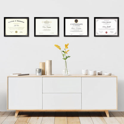 8.5x11 Picture Frames Certificate Frame | 4 Pack Document Frames Bulk for Diploma, Degree, Photograph, and Photos | Tabletop or Wall Mount | Black