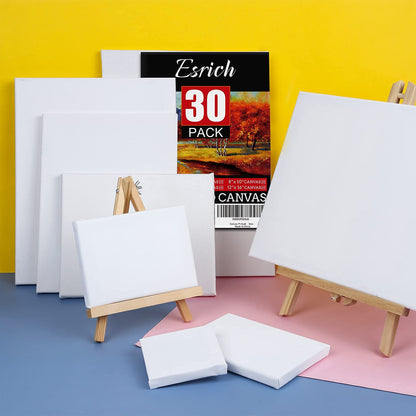 30 Pack Canvases for Painting with 4x4, 5x7, 8x10, 9x12, 11x14, 12x16, Painting Canvas for Oil & Acrylic Paint