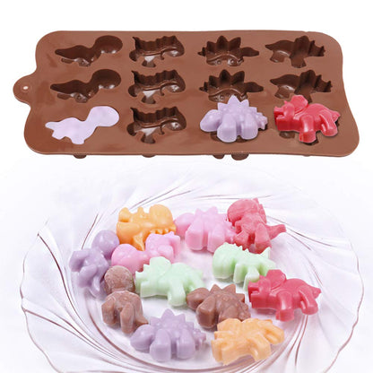 12-Cavity Dinosaur Chocolate Mold, Set of 4PCS Non Stick Silicone Dinosaur Mold for Candy Chocolate Jelly, Ice Cube