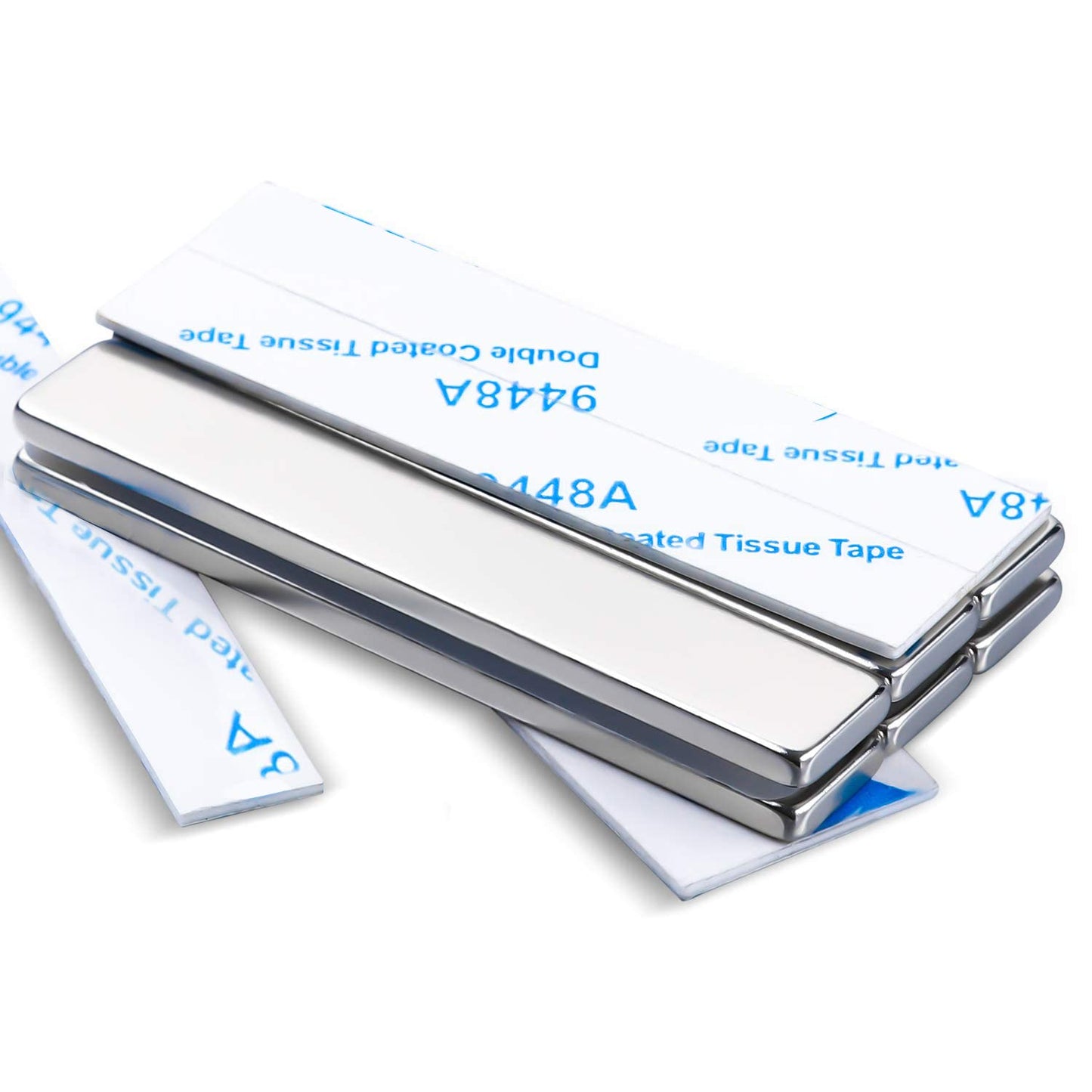 Strong Rare Earth Neodymium Magnets, Heavy Duty Bar Magnets with Double-Sided Adhesive, Powerful Pull Force, Perfect for Fridge, Garage, Kitchen, Science, Craft, Office, DIY 60x10x3mm 6pack