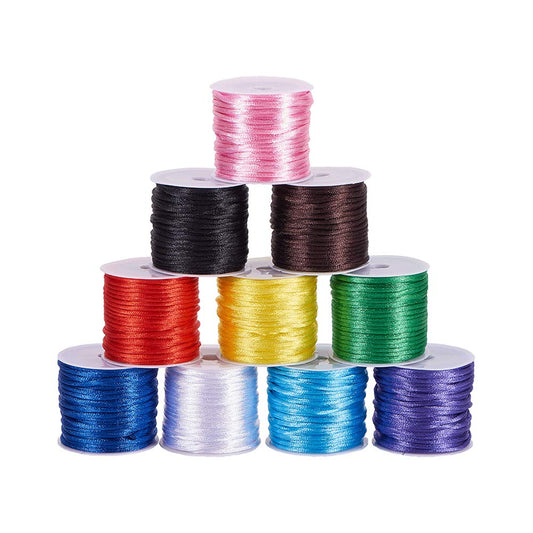 100 Yards 2mm Satin Rattail Cord Nylon String Trim Silk Cord Beading String for Friendship Bracelet Necklace Chinese Knot Macramé Trim Dream Catchers Braid Hair 10 Color