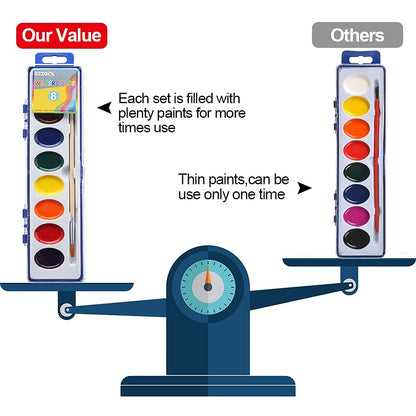 24 Count Watercolor Paints, 8 Colors, Washable, Non-Toxic, Perfect for Kids 3+