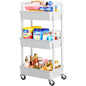 3 Tier Rolling Cart Organizer, Plastic Rolling Cart with Lockable Wheels & Reinforced Handle, Lightweight Utility Cart Storage Cart for Nursery, Kitchen, Bathroom, Craft Room, White, PIUC14W