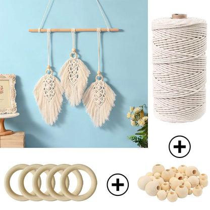 120pcs Macrame Kits for Beginners 3mm x 109yards Natural Cotton Macrame Cord with Wooden Beads & Rings,Wooden Sticks,Metal Rings Macrame Supplies Best for Macrame Plant Hanger