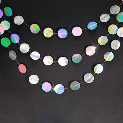 Iridescent Party Decorations Holographic Circle Garlands Disco Theme Birthday Decoration Hanging Banner Graduation Decor Ball Streamer New Year NYE Backdrop Euphoria Party Supplies