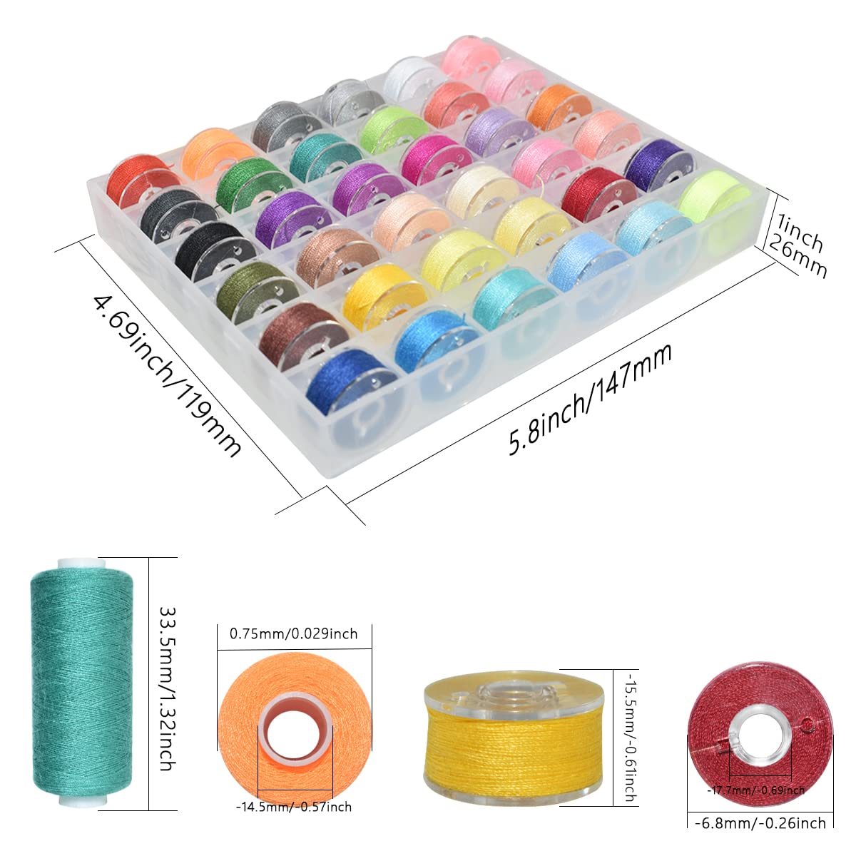 72Pcs 36 Colors Sewing Thread Set with Matching Prewound Bobbin Threads and Case, 550 Yards per Polyester Thread, Popular Colors for Hand & Machine Sewing
