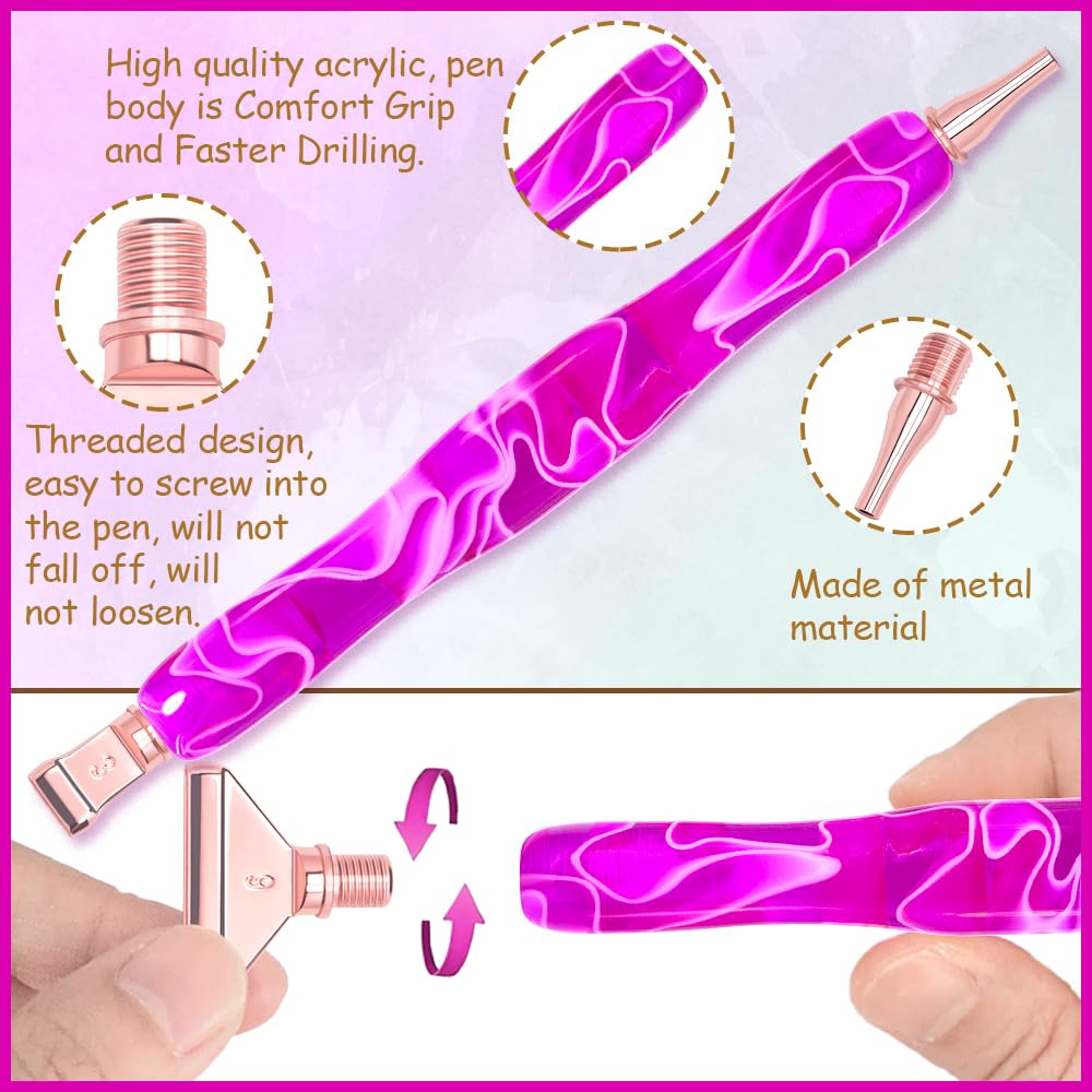 Do Ergonomic Diamond Painting Art Drill Bead Dot Pen Kit with Screw Steel Silver Metal Tip Nibs Placers Roller Tool Accessories for 5D Diamond Paint Purple
