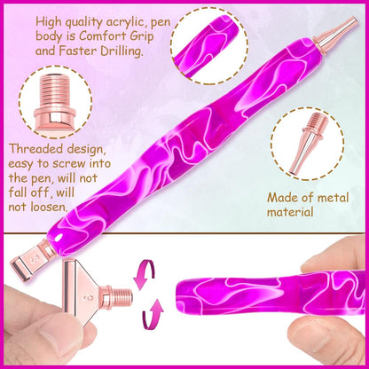 Do Ergonomic Diamond Painting Art Drill Bead Dot Pen Kit with Screw Steel Silver Metal Tip Nibs Placers Roller Tool Accessories for 5D Diamond Paint Purple