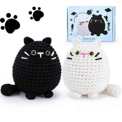 Crochet Kit for Beginners-2PCS Cat Crochet Kits for Adults Kids, Crochet Starter Kit with Step-by-Step Video Tutorials, Crochet Animals Kits DIY Craft Knitting Kit Learn to Crochet Kits for Adults