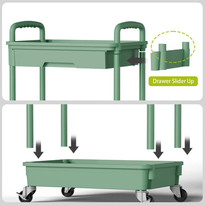 3 Tier Rolling Cart Organizer,Laundry Room Bathroom Organizers and Storage Office Shelves Mobile Shelving Unit Kitchen Trolley Cart with Wheels for Art,Craft,Diaper,Bedside,Snack(Green)