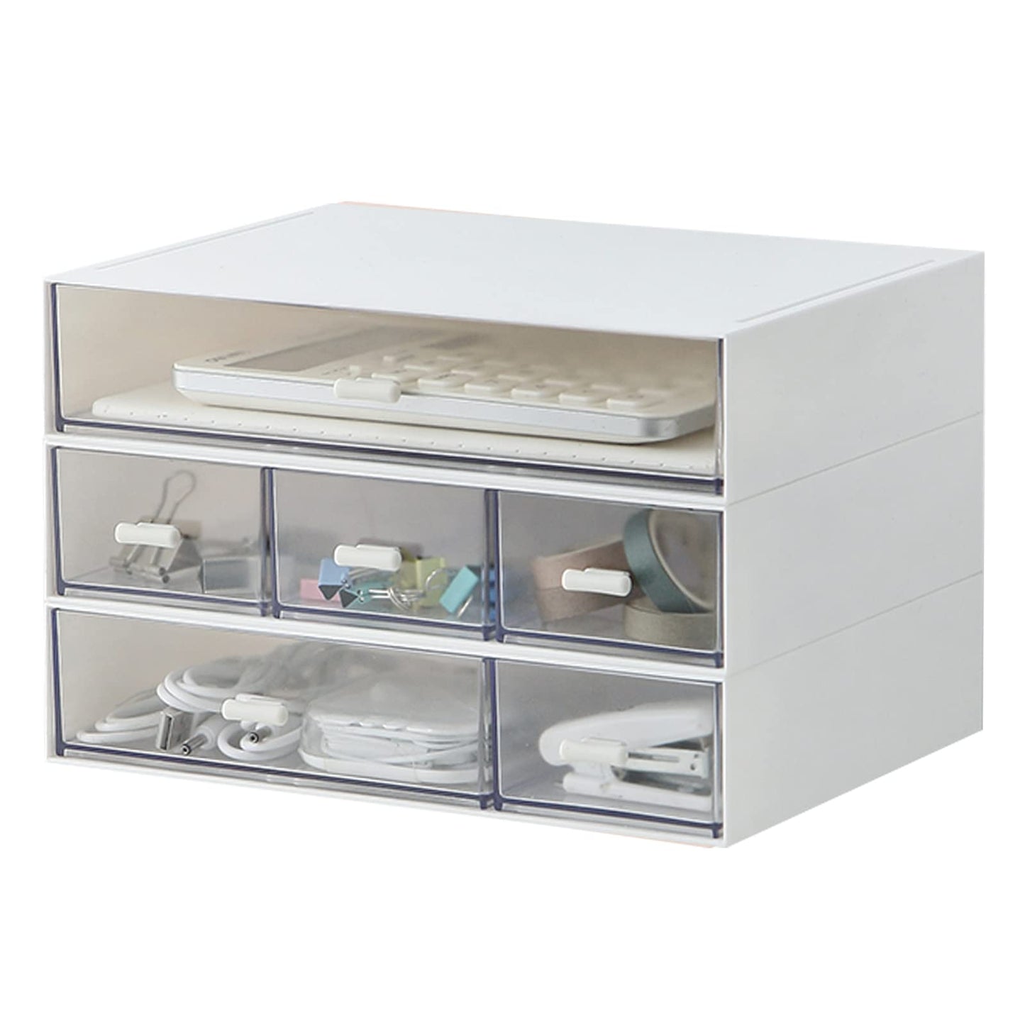 Desk Organizer with 6 Drawers, Makeup Organizer, Plastic Cosmetic Organizer, Bathroom Organization Boxes, Desktop Storage Box(White)