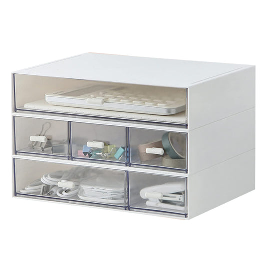 Desk Organizer with 6 Drawers, Makeup Organizer, Plastic Cosmetic Organizer, Bathroom Organization Boxes, Desktop Storage Box(White)