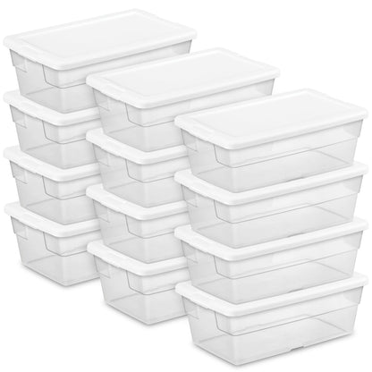 12-Pack Storage Box, Stackable Clear Plastic Bins with Snap-On Lids, 6 Quart