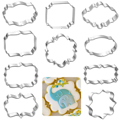 Frame Cookie Cutters 10pcs Stainless Steel Plaque Cookie Cutter Difference Shapes, DIY Fondant Cutters Tiles Metal Pancake Molds for Biscuit Wedding Baking Decorations Holiday Birthday Party