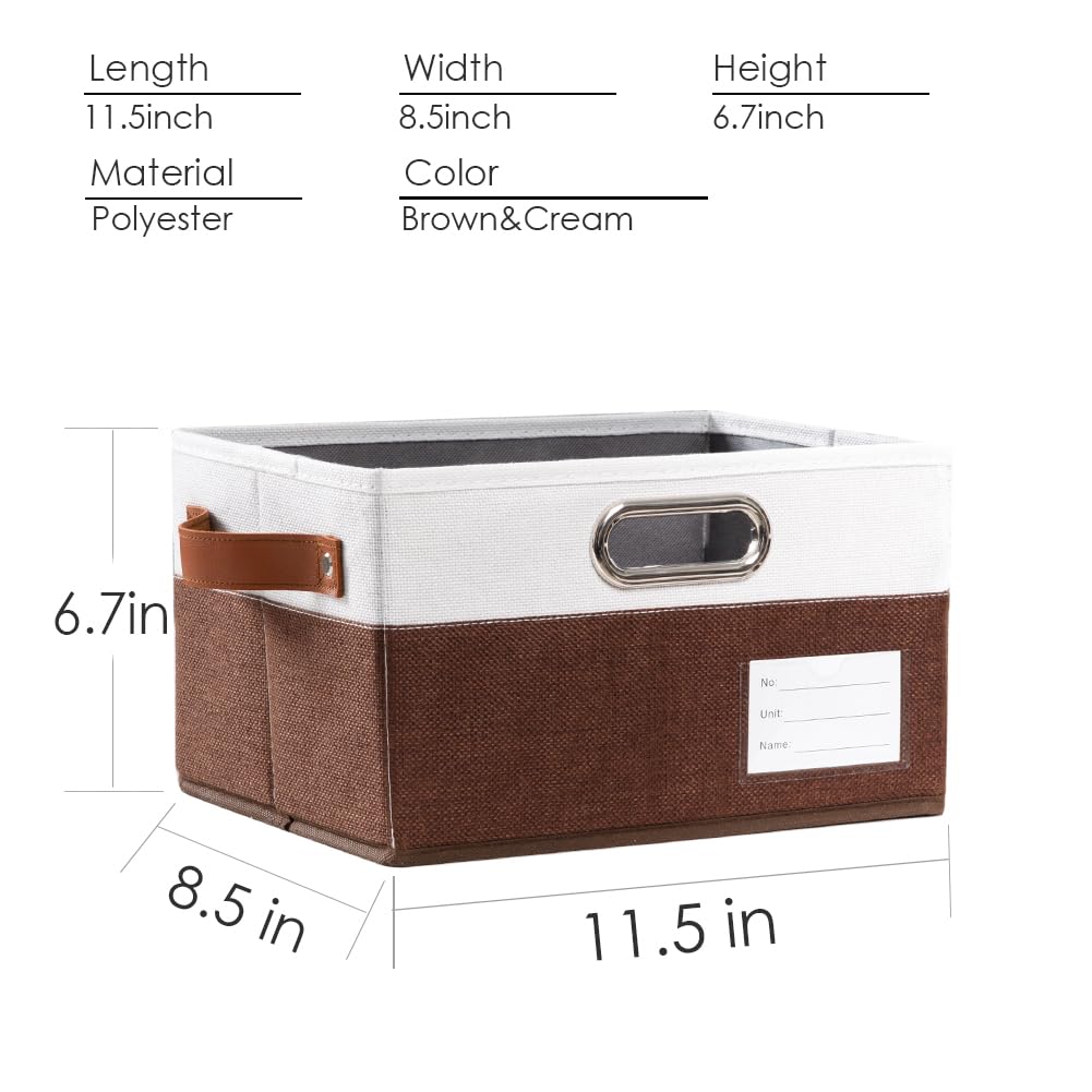 Foldable Storage Bins with Handles [3-Pack] Fabric Collapsible Storage Boxes Baskets Cubes Containers with Handles for Closet Living Room Bedroom (Brown & White 11.5x8.5x6.7'')