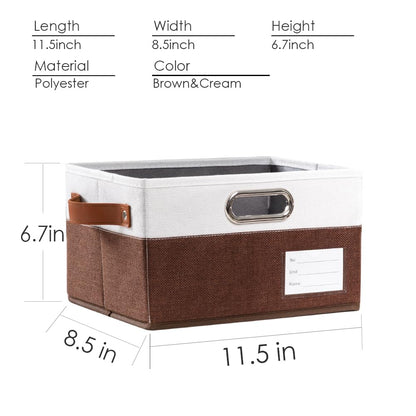 Foldable Storage Bins with Handles [3-Pack] Fabric Collapsible Storage Boxes Baskets Cubes Containers with Handles for Closet Living Room Bedroom (Brown & White 11.5x8.5x6.7'')