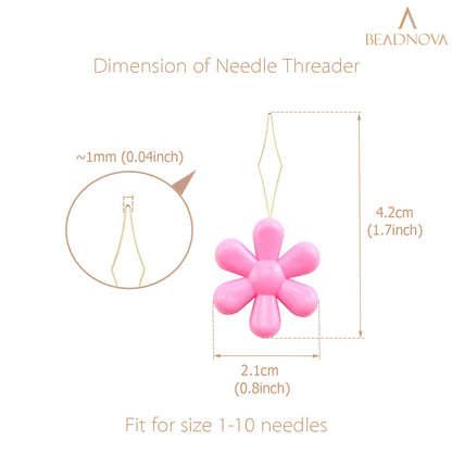 Embroidery Needle Threader Tool 5pcs Plastic Flower Head Sewing Machine Needle Threader for Hand Sewing Cross Stitch Craft Knitting Quilting (5pcs, Mix Colors)