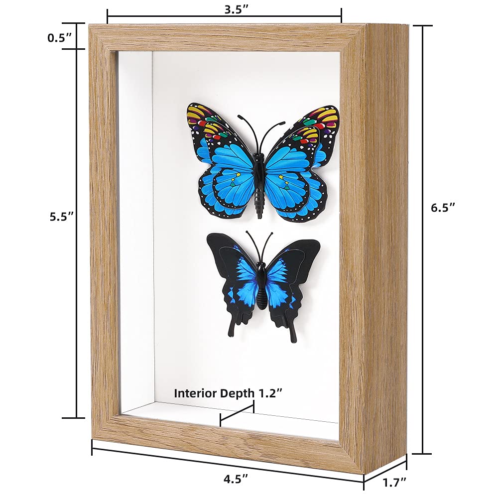 Small Shadow Box 4x6 Picture Frame with Real Glass Deep Wood Memory Box Display case for Flowers,Ticket,Memorabilia,Keepsake,Medal,Art and Photos,Burlywood