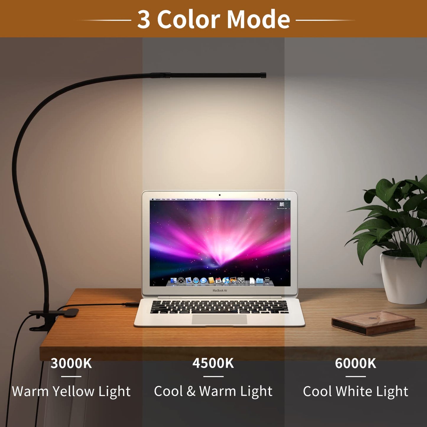 LED Desk Lamp for Home Office with Clamp [77 LEDs Light 3 Color Modes & 10 Brightness Levels] Flexible Gooseneck Book Lights, Easy Clip on Reading Headboard